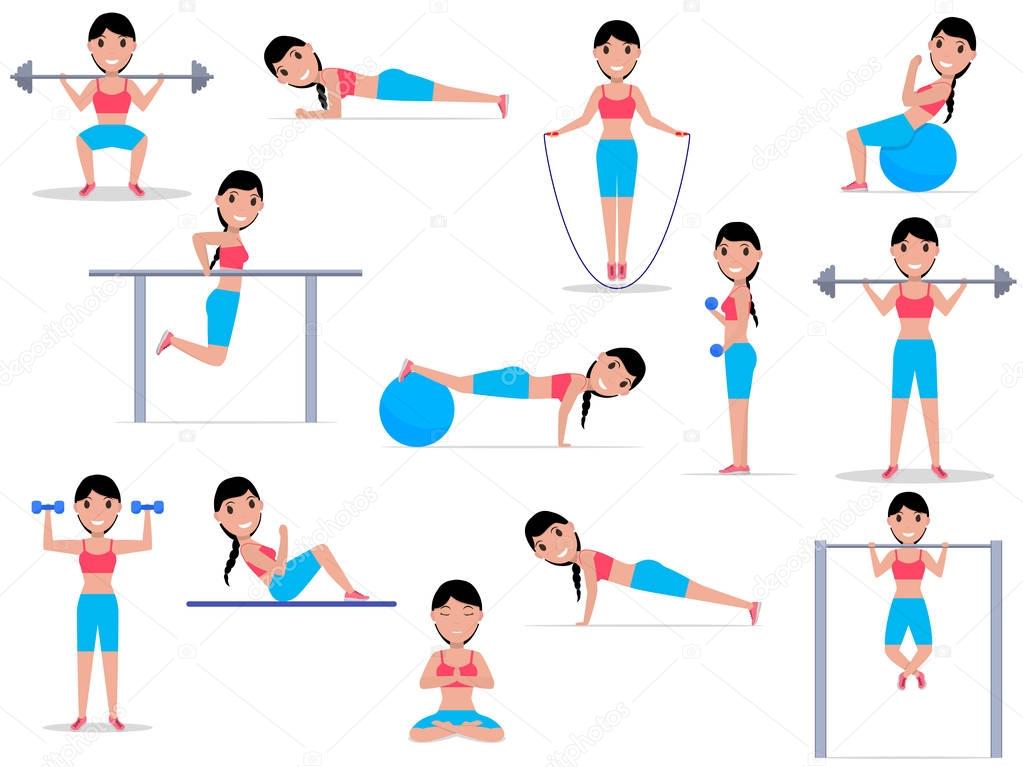 Vector illustration cartoon girl doing exercises