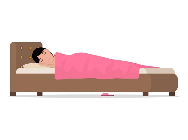 Vector cartoon sleeping woman in bed under blanket — Stock Vector