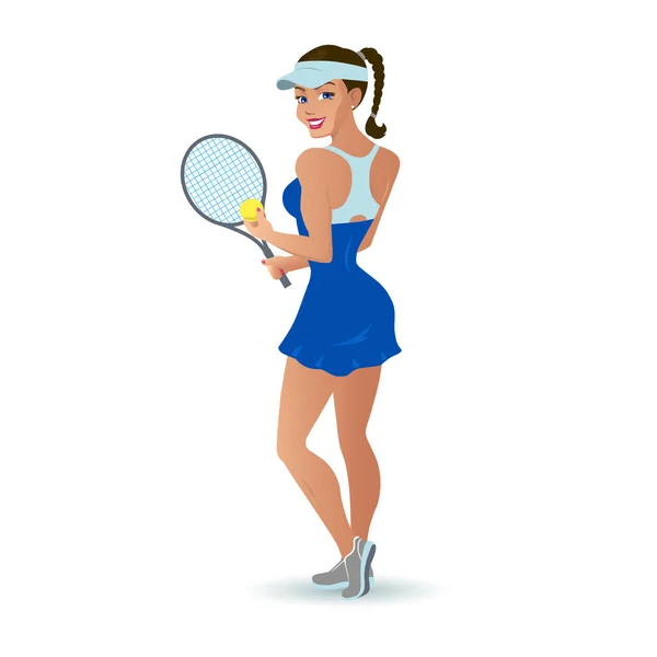 Vector hermosa mujer de dibujos animados jugador de tenis — Vector de stock