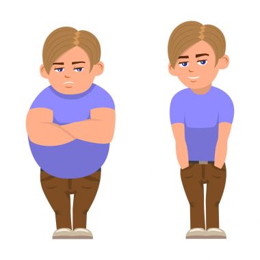 Vektör karikatür yağ tam ve spor çocuk