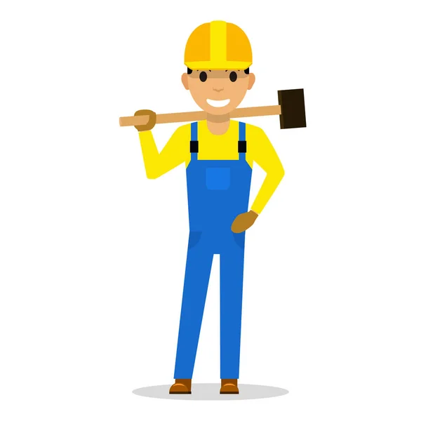 Vector caricatura hombre constructor con un martillo — Vector de stock