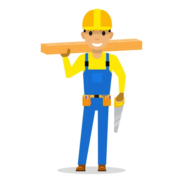 Vektor carpenter s dřevěných desek a pila. — Stockový vektor