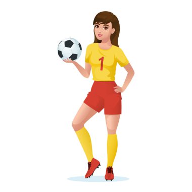 Spor üniformalı kız futbolcu.