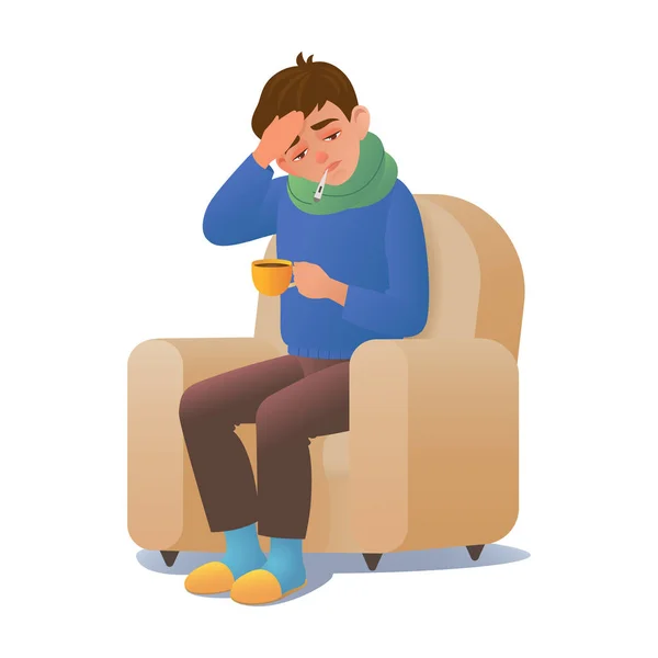 Άρρωστος άνθρωπος με μια κρύα ασθένεια — Διανυσματικό Αρχείο