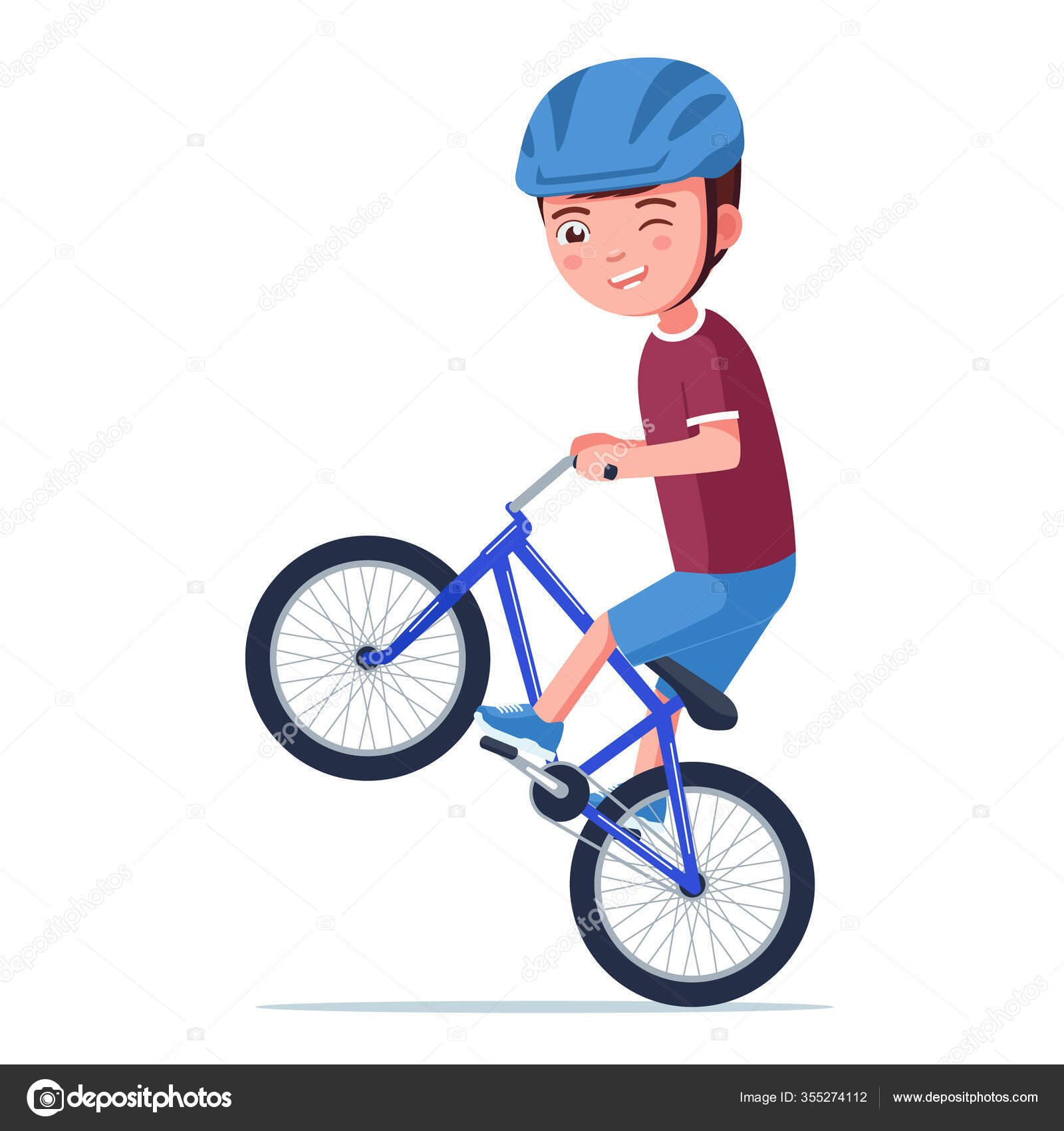 Vector Wheelie Mountain Bikes Boy Rides A Bmx Bike On The Rear