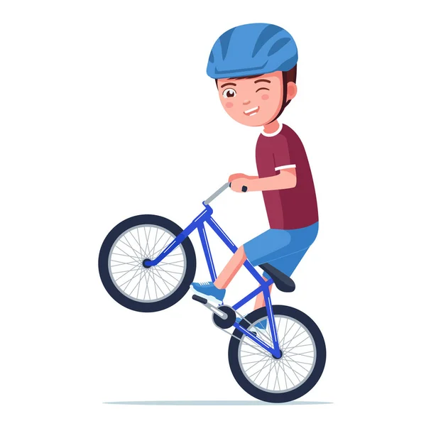 Boy monta una bicicleta bmx en la rueda trasera — Archivo Imágenes Vectoriales