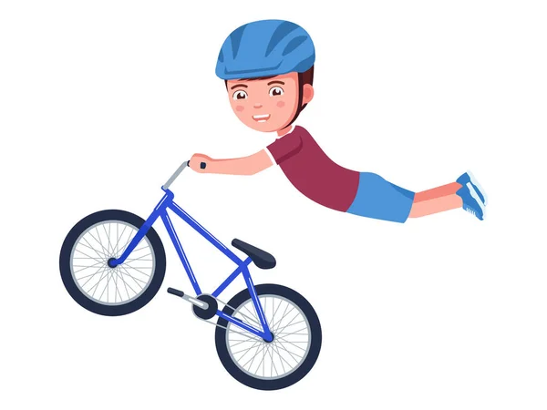 Rapaz realiza uma acrobacia no ar em uma bicicleta bmx — Vetor de Stock