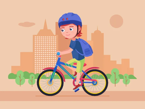 Menino anda de bicicleta no parque — Vetor de Stock