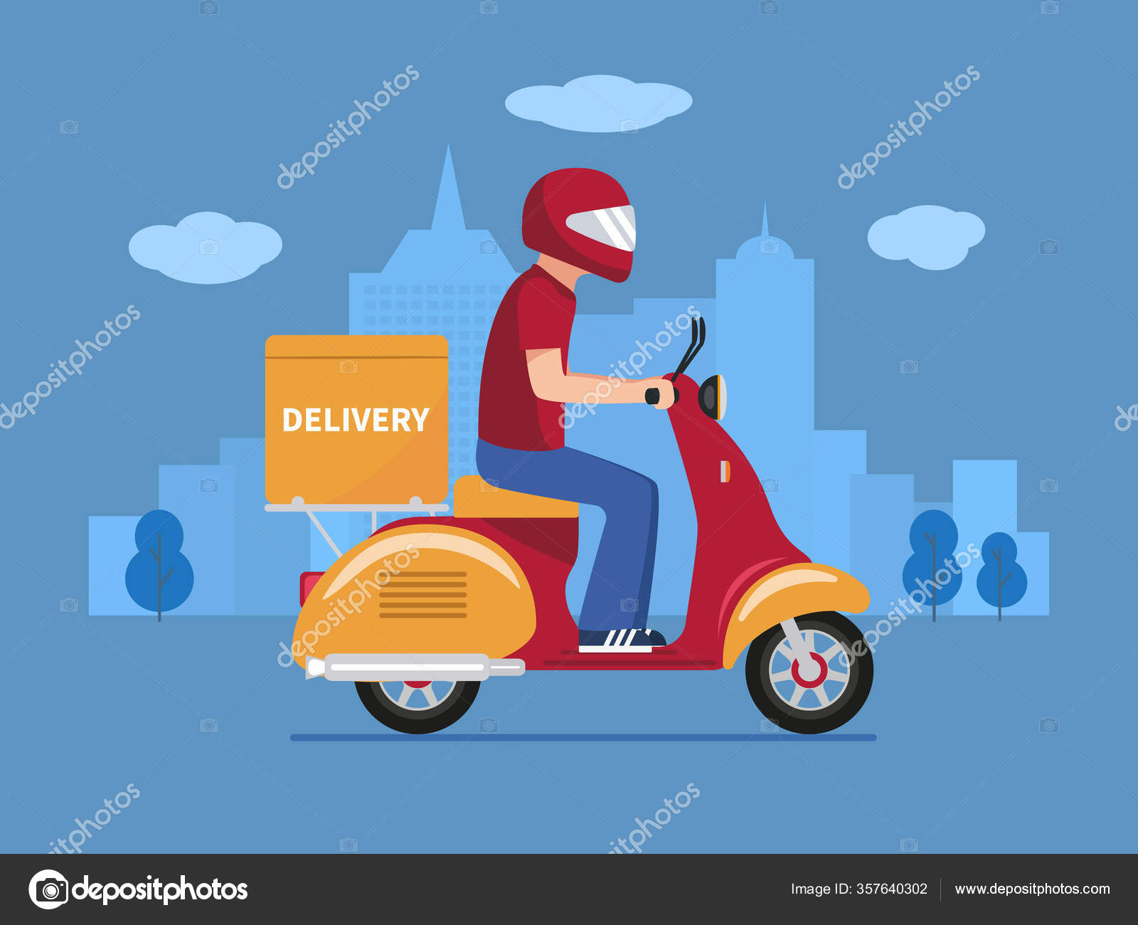 Vector food delivery man on a scooter Stock Vector Image by  © #357640302