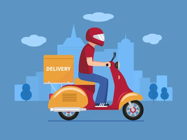 Vecteur livraison de nourriture homme sur un scooter — Image vectorielle