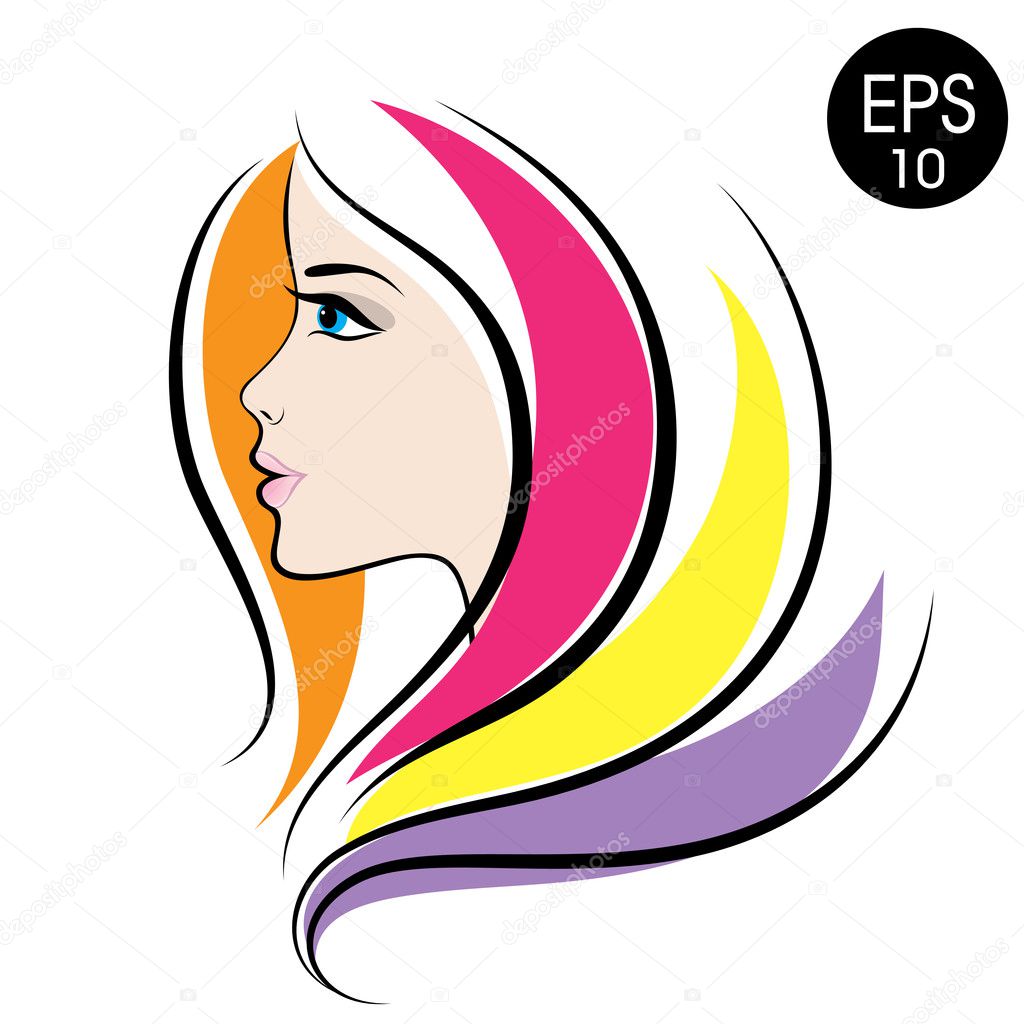 Vector Stock Woman Face. Beauty Girl Portrait with Colorful hair