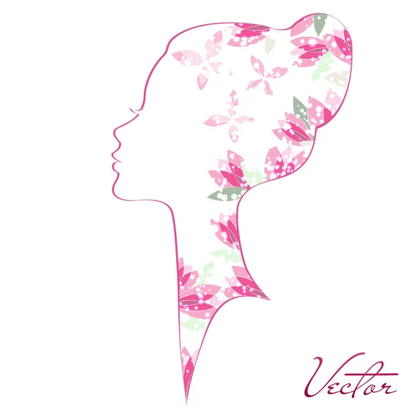 Vector Woman silhouette with blossom and shine — Stock Vector