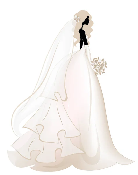 長いシックなドレスで花嫁。結婚式のファッション。Invintation デザイン。女性のシルエット — ストックベクタ