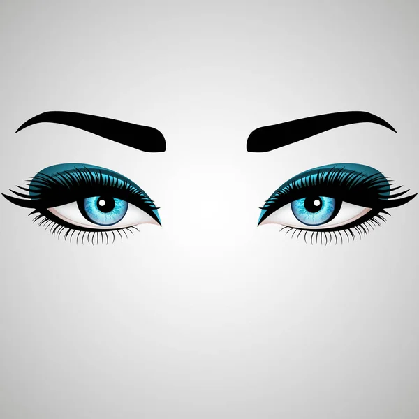 Hermosos ojos de mujer. Ilustración vectorial. Ojos azules realistas con pestañas elegantes — Archivo Imágenes Vectoriales