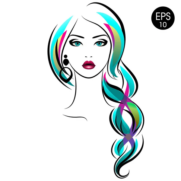 Vector Stock Mujer con trenza. Retrato de chica de belleza con cabello colorido y pendientes — Archivo Imágenes Vectoriales