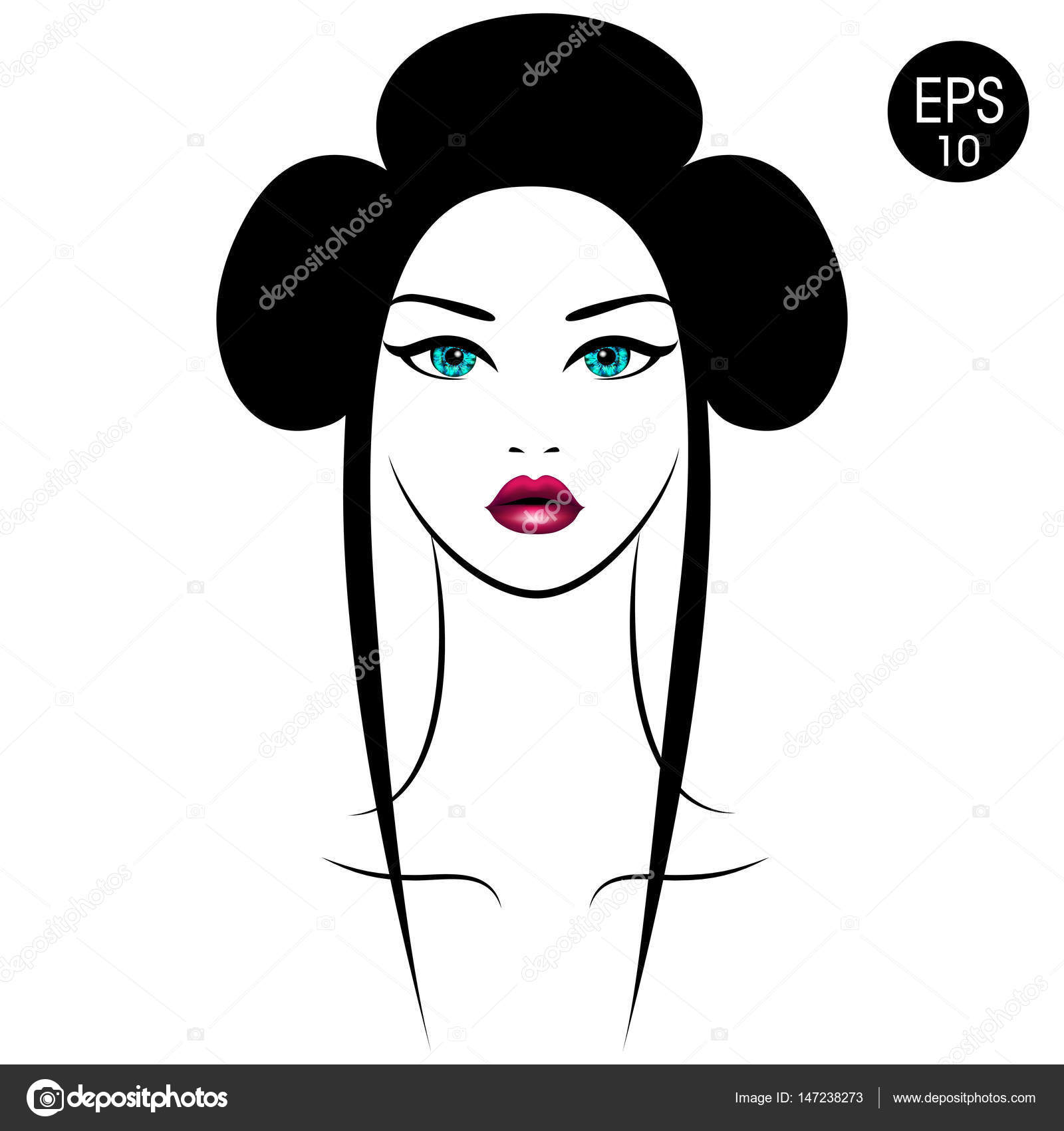 Femme asiatique de vecteur. Portrait de jeunes filles avec coiffure traditionnelle \u2014 Image vectorielle