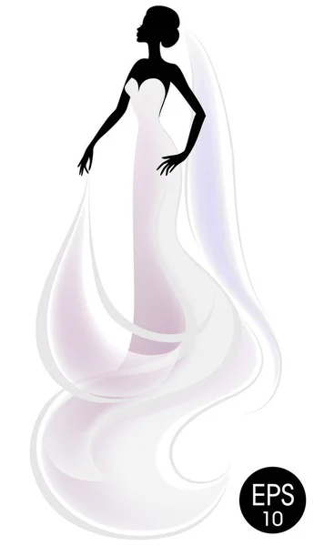 Silhueta de noiva em vestido branco chique longo. Moda de casamento. Vector Invintation design. Sílhueta de mulher —  Vetores de Stock