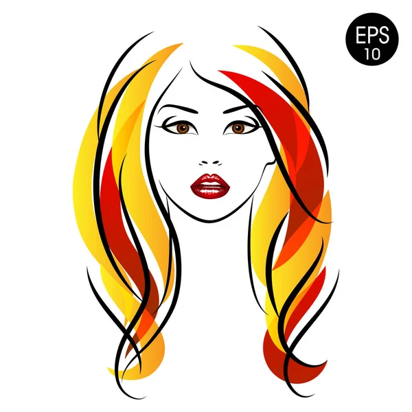 Διάνυσμα απόθεμα γυναίκα με βαμμένα μαλλιά. Ομορφιά κορίτσι πορτρέτο με πολύχρωμα χτένισμα και σκουλαρίκια — Διανυσματικό Αρχείο