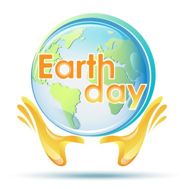 Dünya günü vektör çizim. Planet Earth ile insan eli