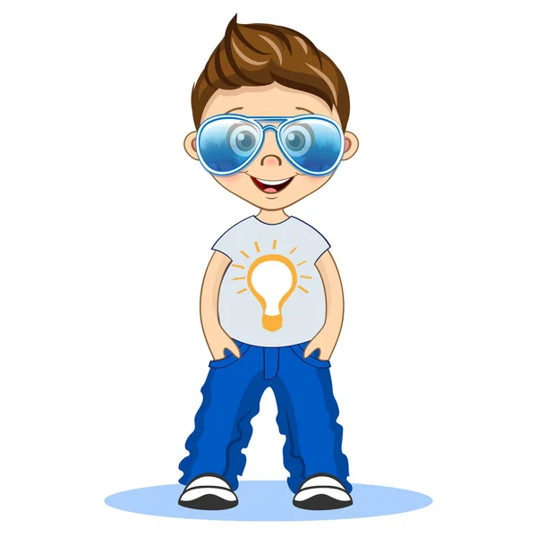 Cool kille med flygare glasögon i T-shirt och jeans. Vektorillustration för isolerade tecknad — Stock vektor