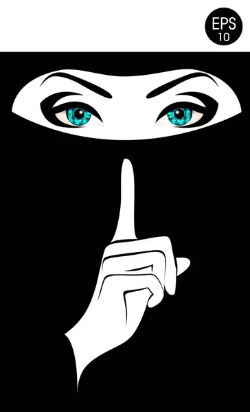 Silêncio por favor. Vetor de ações Mulher em preto niqab —  Vetores de Stock