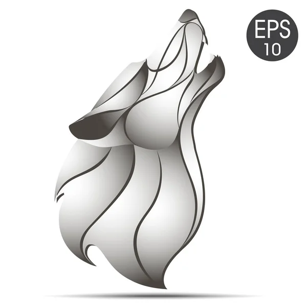 Logo profil kepala serigala. Serigala melolong di bulan. Ilustrasi vektor stok - Stok Vektor