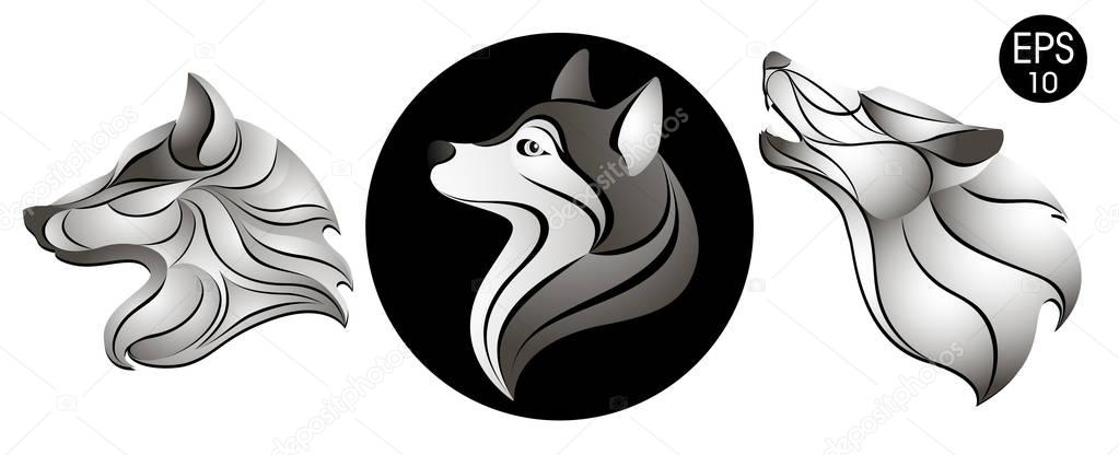 Dogs set. Dog head logo. New Years symbol. Stock vector illustration for your design