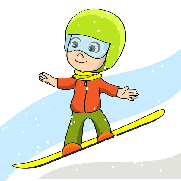 Miúdo a bordo. Rapaz no Snowboard. Snowboarder. Ilustração vetorial —  Vetores de Stock