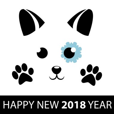 Yeni yıl köpek. Kar tanesi ve siyah pençeleri ile şirin köpek. 2018 Çin yeni yılı arka plan. Vektör çizim