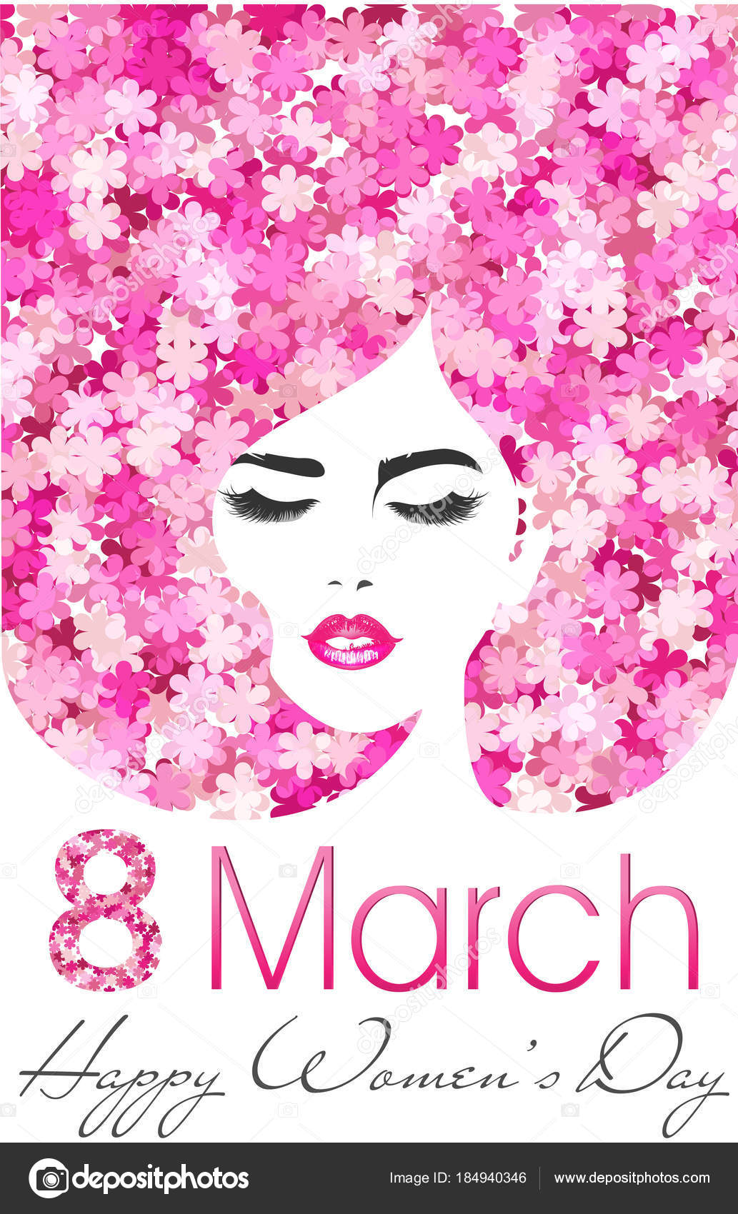 8 March. Happy Womens Day poster with flowers. International ...
