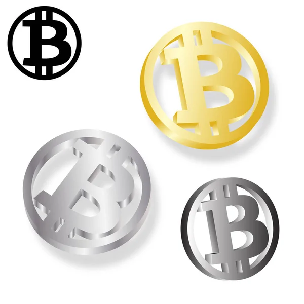 Bitcoin vektör çizim. Beyaz arka plan üzerinde izole bitcoin sembolü ile altın ve gümüş sikke.