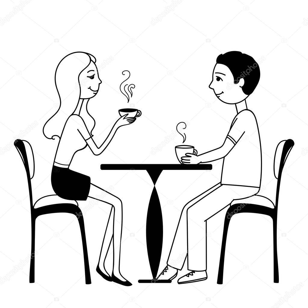 Couple in the cafe vector illustration isolated on white background