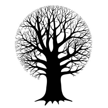 Beyaz arkaplanda ağaç vektör çizimi izole edildi. Siyah siluet
