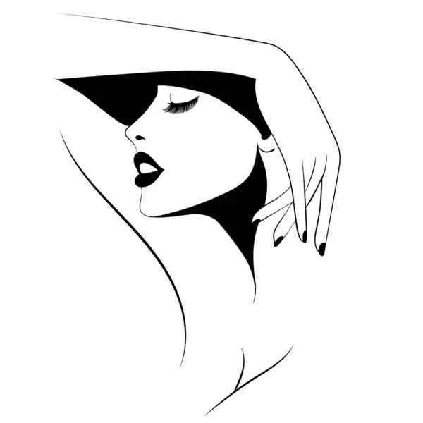 Siluet womans dengan bayangan. Potret vektor seorang gadis cantik terisolasi pada latar belakang putih Stok Ilustrasi 