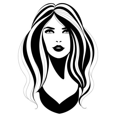 Gölgeli kadın yüzü. Beyaz arka planda izole edilmiş güzel bir gülümsemesi olan güzel bir kızın vektör portresi.