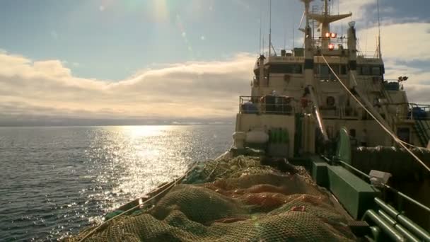 Fishing trawler. View of the captains bridge — Stock Video