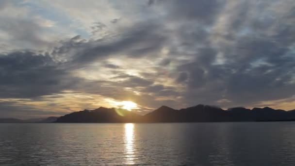 Coast of Svalbard. View from the ship. Sunset. — Stock Video