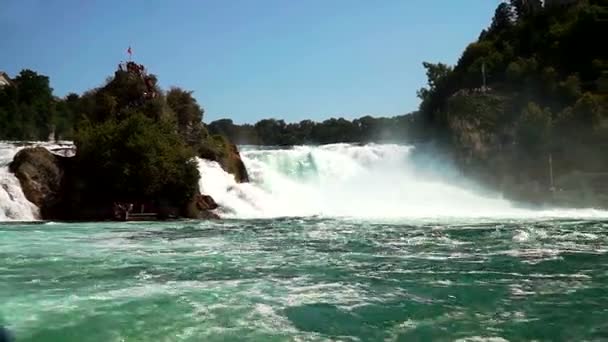 View of the Rhine Falls (Rheinfall) in Switzerland - one of the largest in Europe. — Stock Video