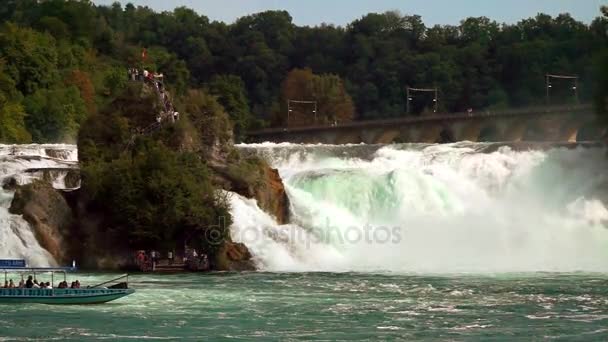 View of the Rhine Falls (Rheinfall) in Switzerland - one of the largest in Europe. — Stock Video