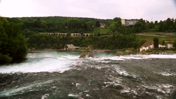 Vue sur les chutes du Rhin (Rheinfall) en Suisse - l'une des plus grandes d'Europe . — Video