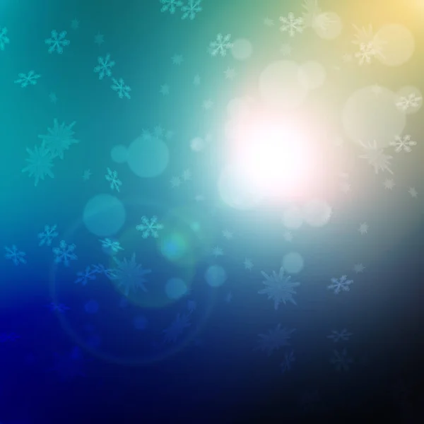 Christmas background with falling snowflakes and a flash of ligh