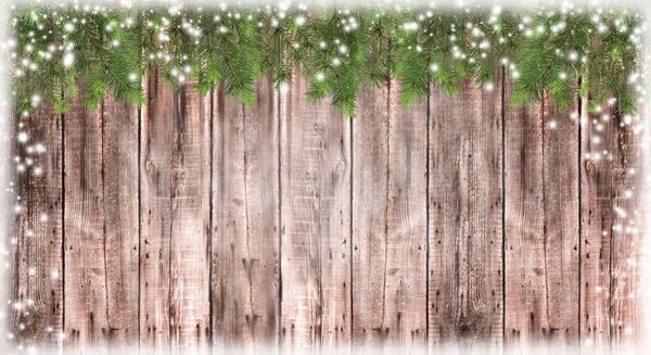 Textura de madeira desfocada. Árvore de Natal na neve. Contexto . — Fotografia de Stock