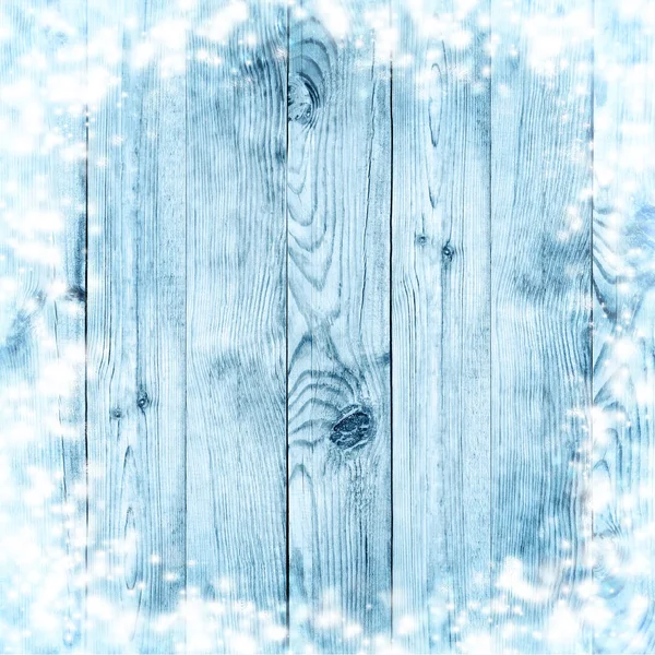 Blue Christmas background. Boards in the snow. — Stock Photo, Image