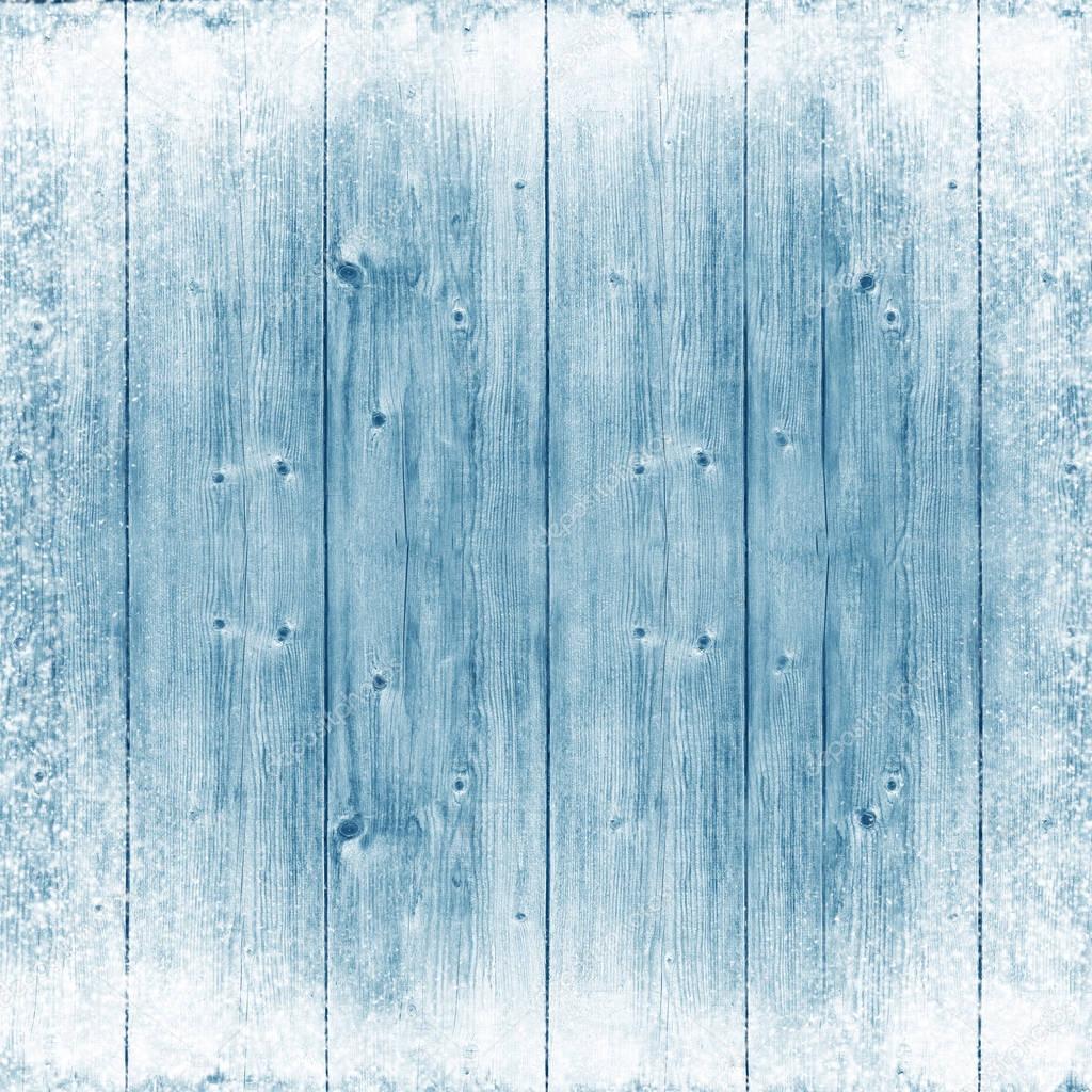 Blue wood texture. Ice and snow. Christmas background.