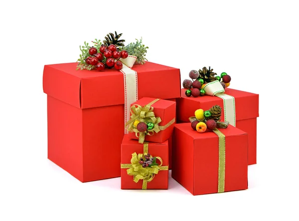 Red gifts boxes. Christmas. New Year. Isolation. — Stock Photo, Image