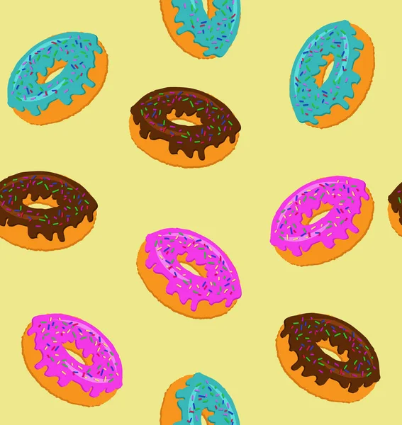 Zoete donuts op een gele achtergrond. Naadloze textuur. — Stockfoto