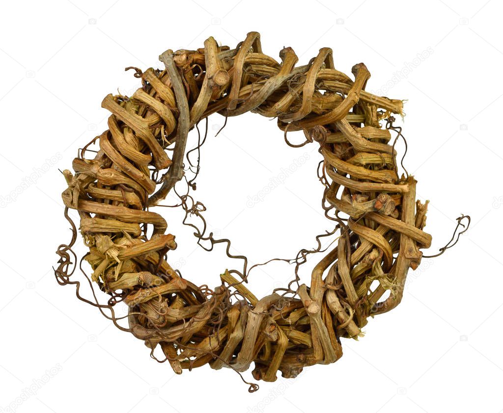 Wreath from the vine, isolated without a shadow. Natural decorat