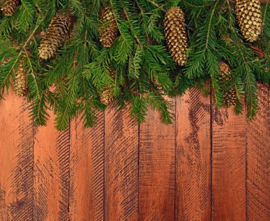 Yeni yıl arka planda bir rustik tarzı. Bir Noel t dallarında