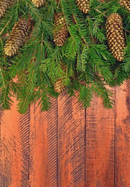 Yeni yıl arka planda bir rustik tarzı. Bir Noel t dallarında