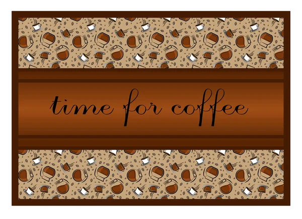 Muster: Tassen Kaffee und Kaffeezubehör, Kaffeebohnen. th — Stockvektor